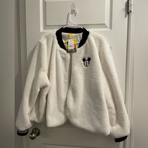 Disney 90 Years Faux Fur White Bomber Style Jacket